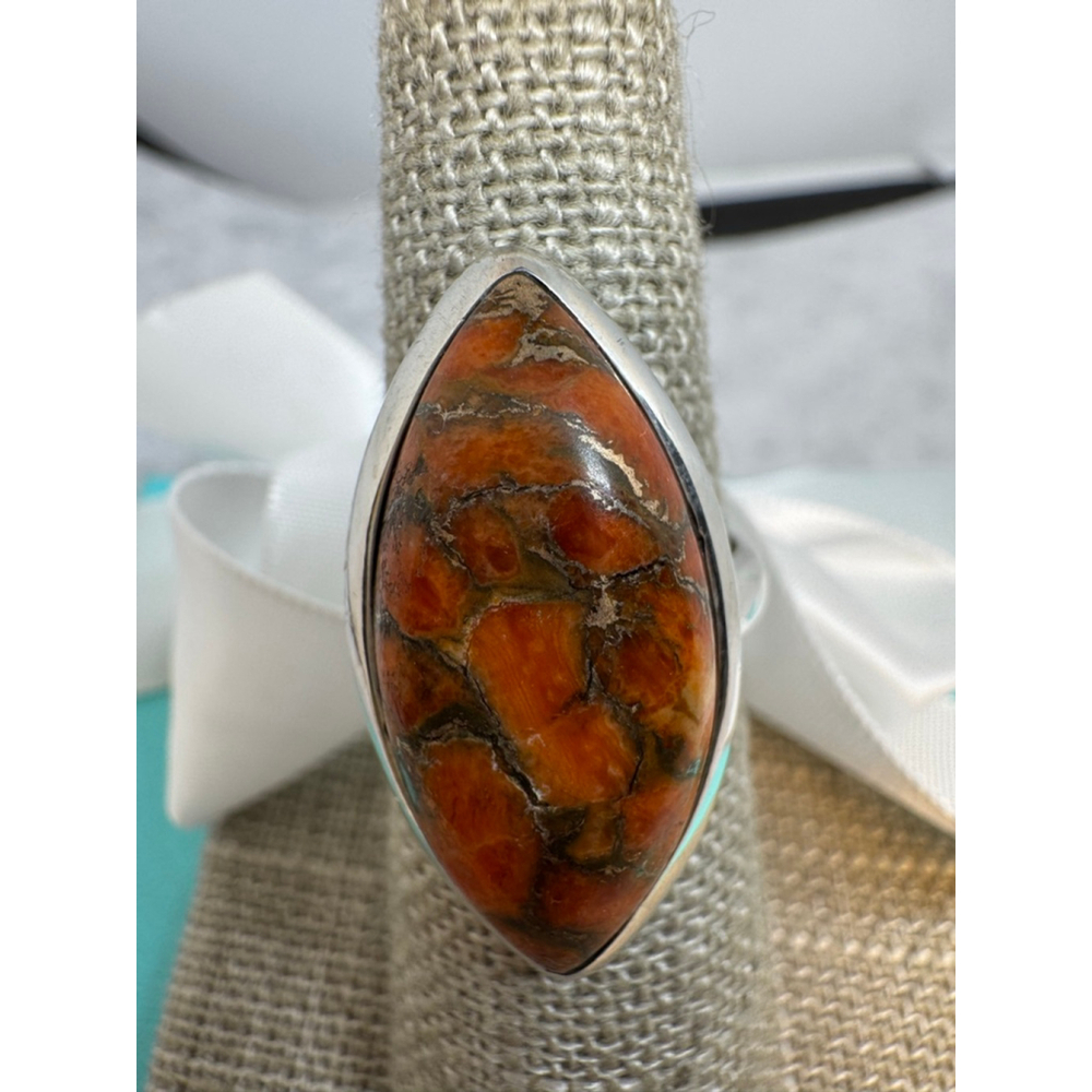 Marquis shaped Poppy Jasper in Sterling Silver size 6
